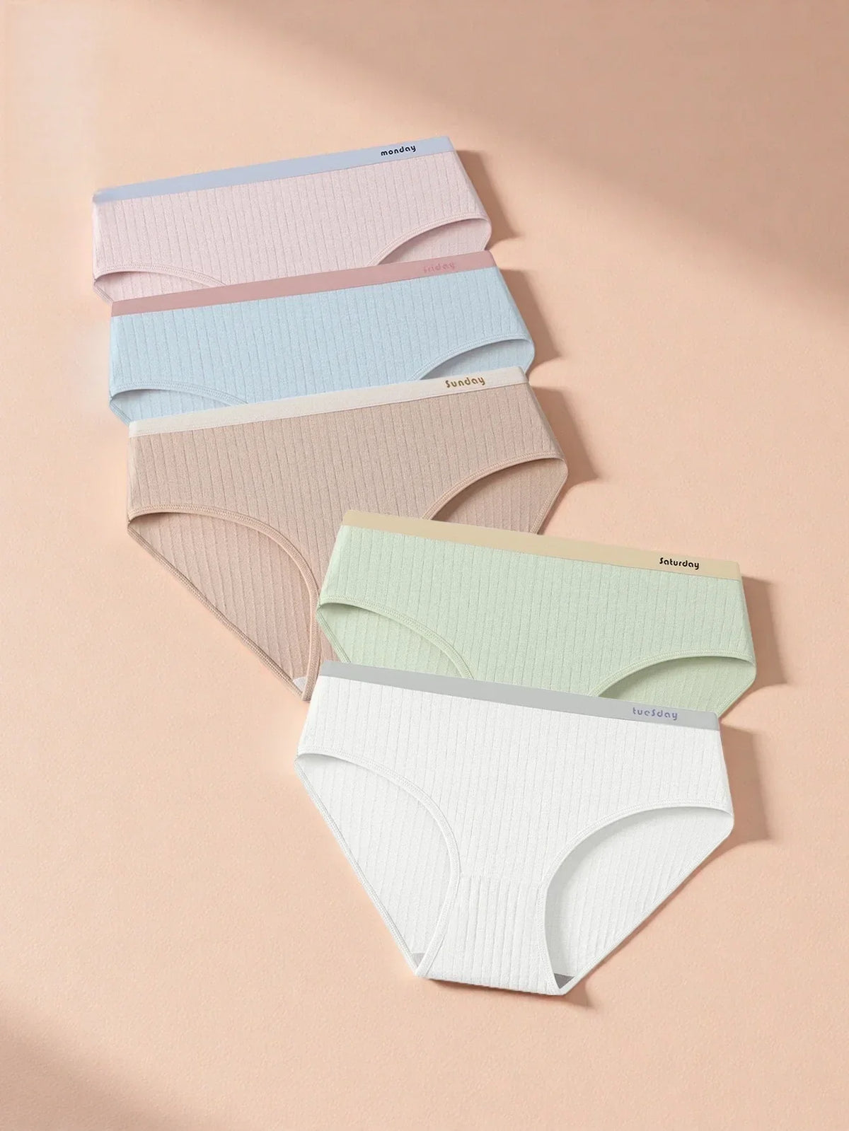 5-Piece Organic Cotton Bikini Panties Set in macaron multi-color palette by Frequency Essentials
