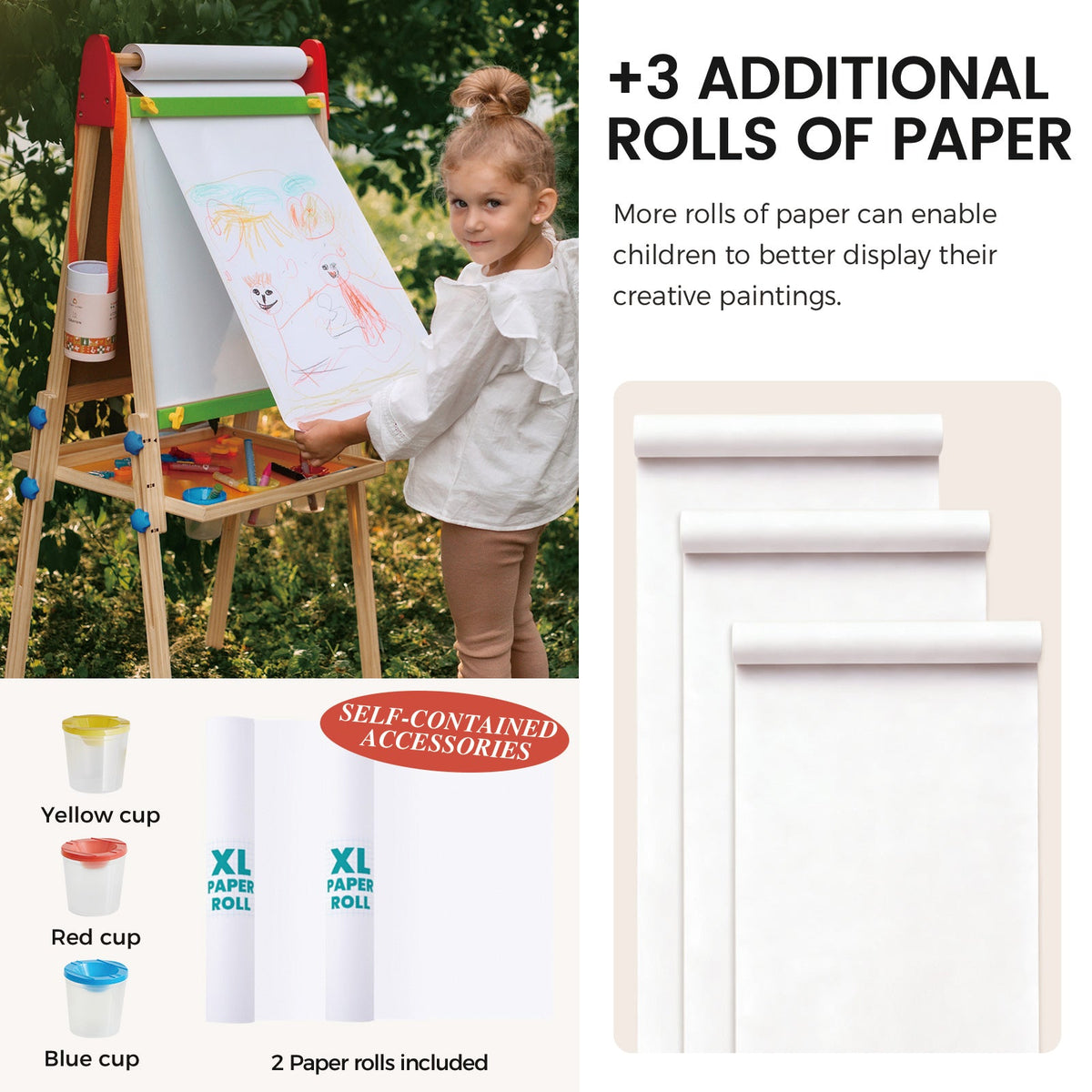 Tiny Land® 3-in-1 Wooden Art Easel & Paper Roll Bundle