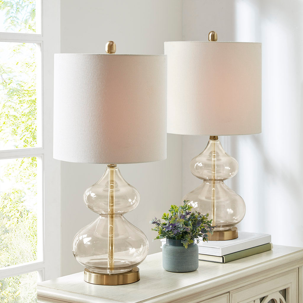 Ellipse Curved Glass Table Lamp Set of 2 with Gold Base - White