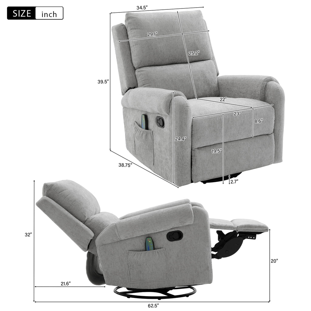 Fabric Massage Recliner | Swivel & Rocking Base