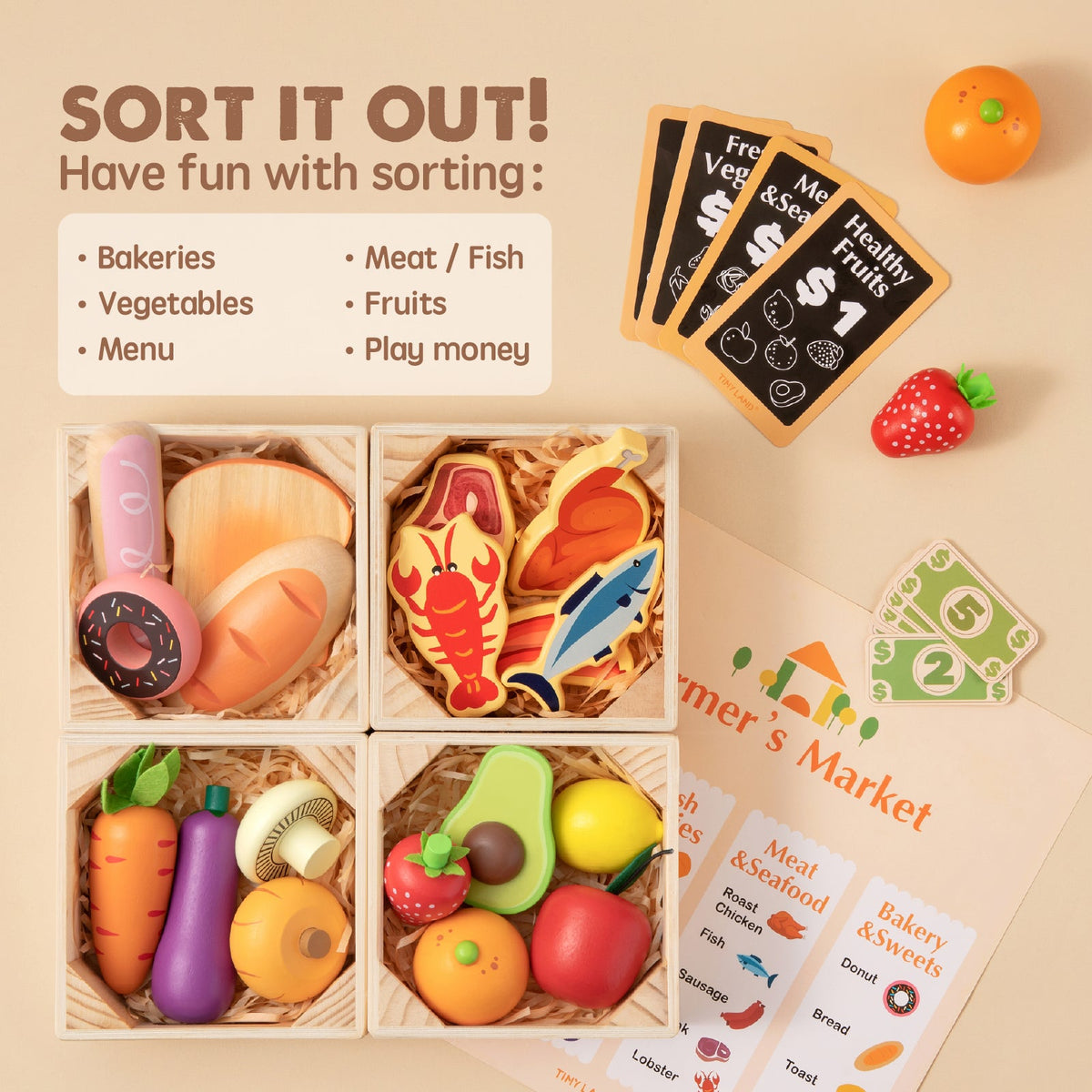 Tiny Land® Wooden Play Food & Pretend Market Set