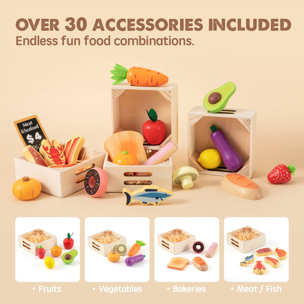 Tiny Land® Wooden Play Food & Pretend Market Set