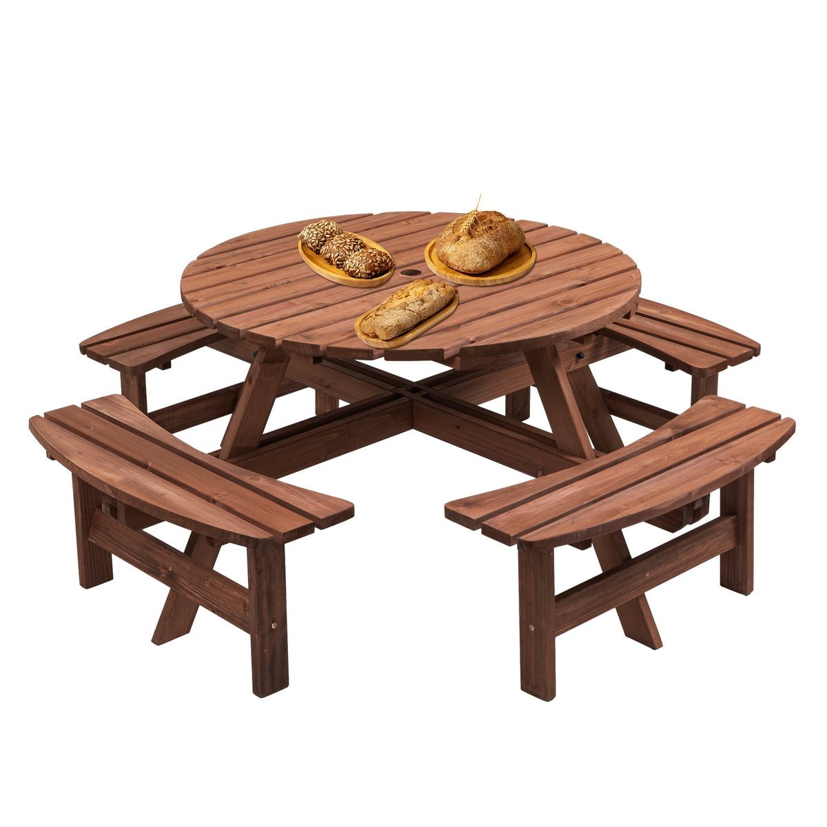 8-Person Solid Fir Wood Picnic Table with Benches