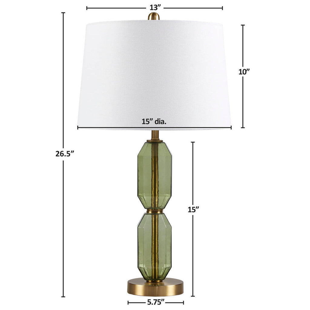 Faceted Green Glass Table Lamp with White Fabric Shade - Green