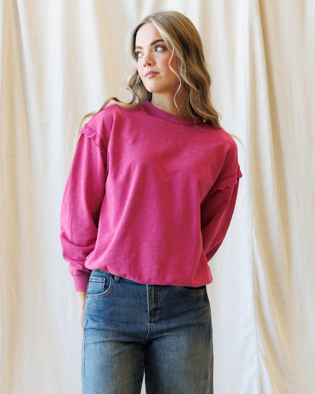 Prep & Pretty Lace-Trim Pullover | Dusty Mauve