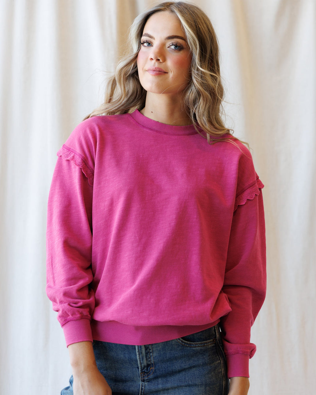 Prep & Pretty Lace-Trim Pullover | Dusty Mauve