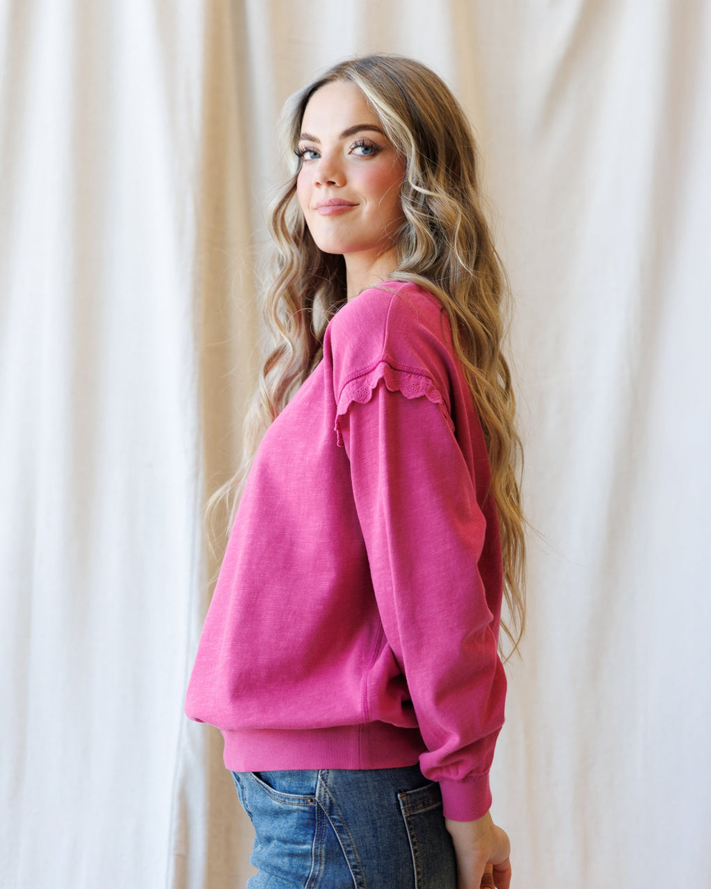 Prep & Pretty Lace-Trim Pullover | Dusty Mauve
