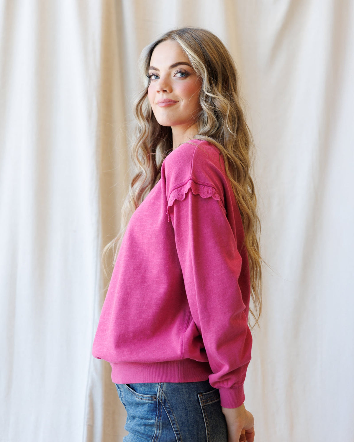 Prep & Pretty Lace-Trim Pullover | Dusty Mauve