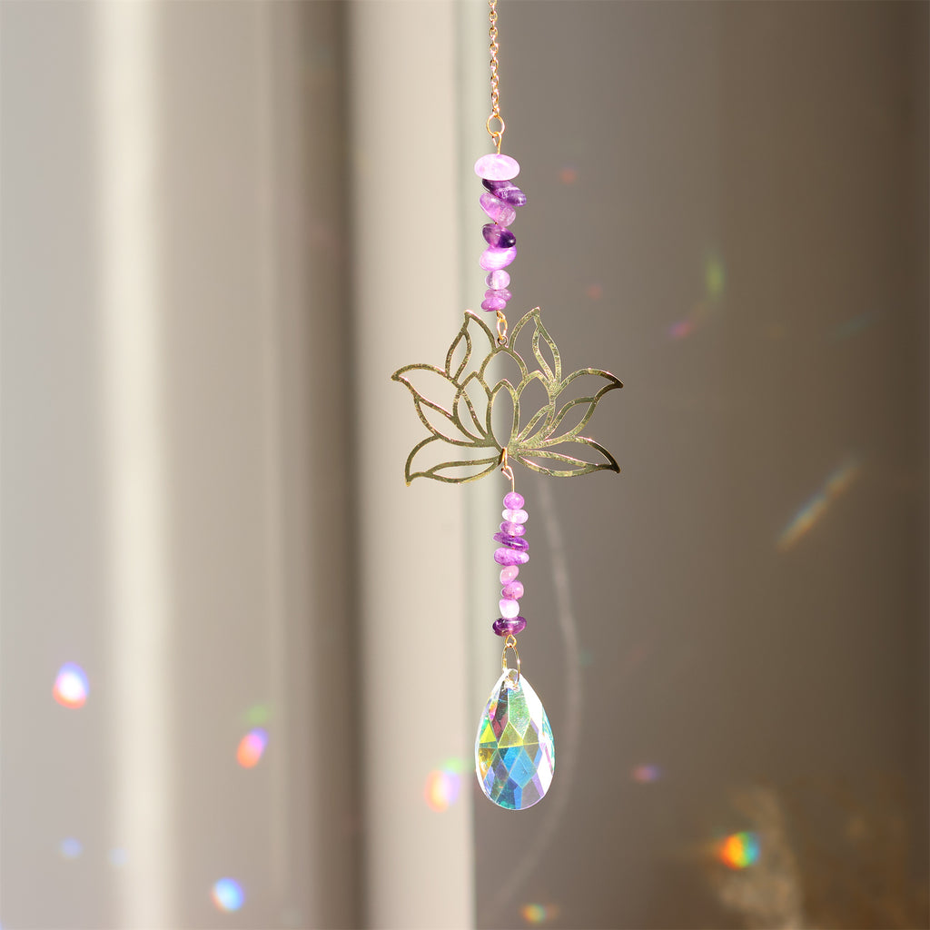 Crystal Suncatcher Natural Gravel Amethyst Lotus Flower Hanging Ornament