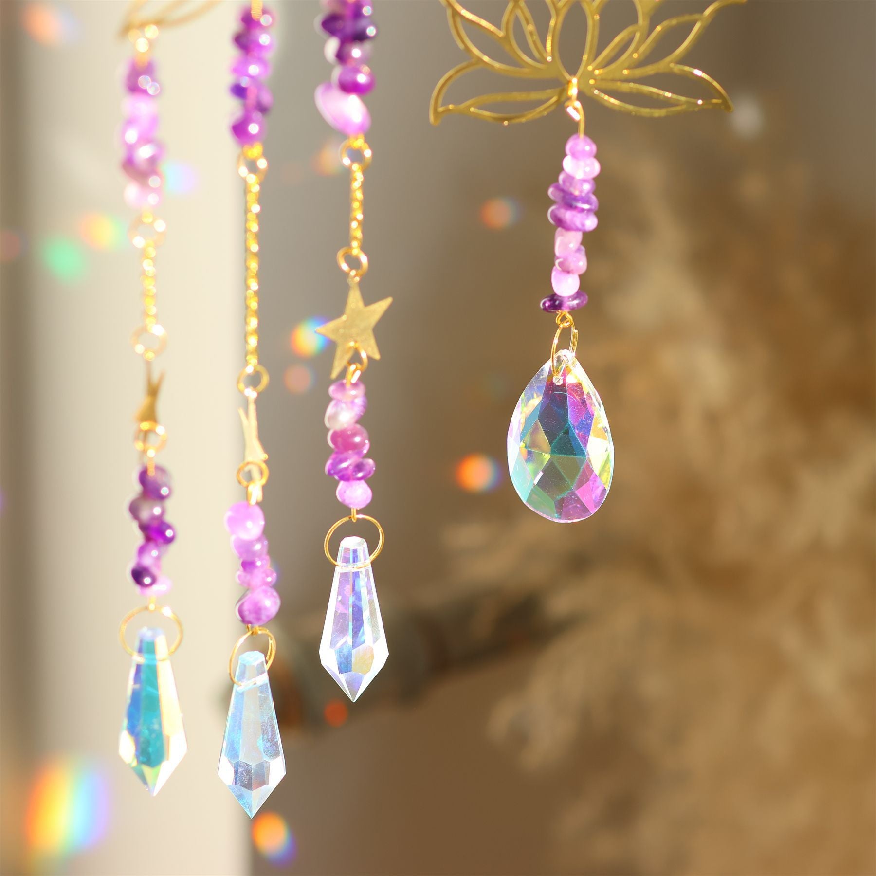 Crystal Suncatcher Natural Gravel Amethyst Lotus Flower Hanging Ornament