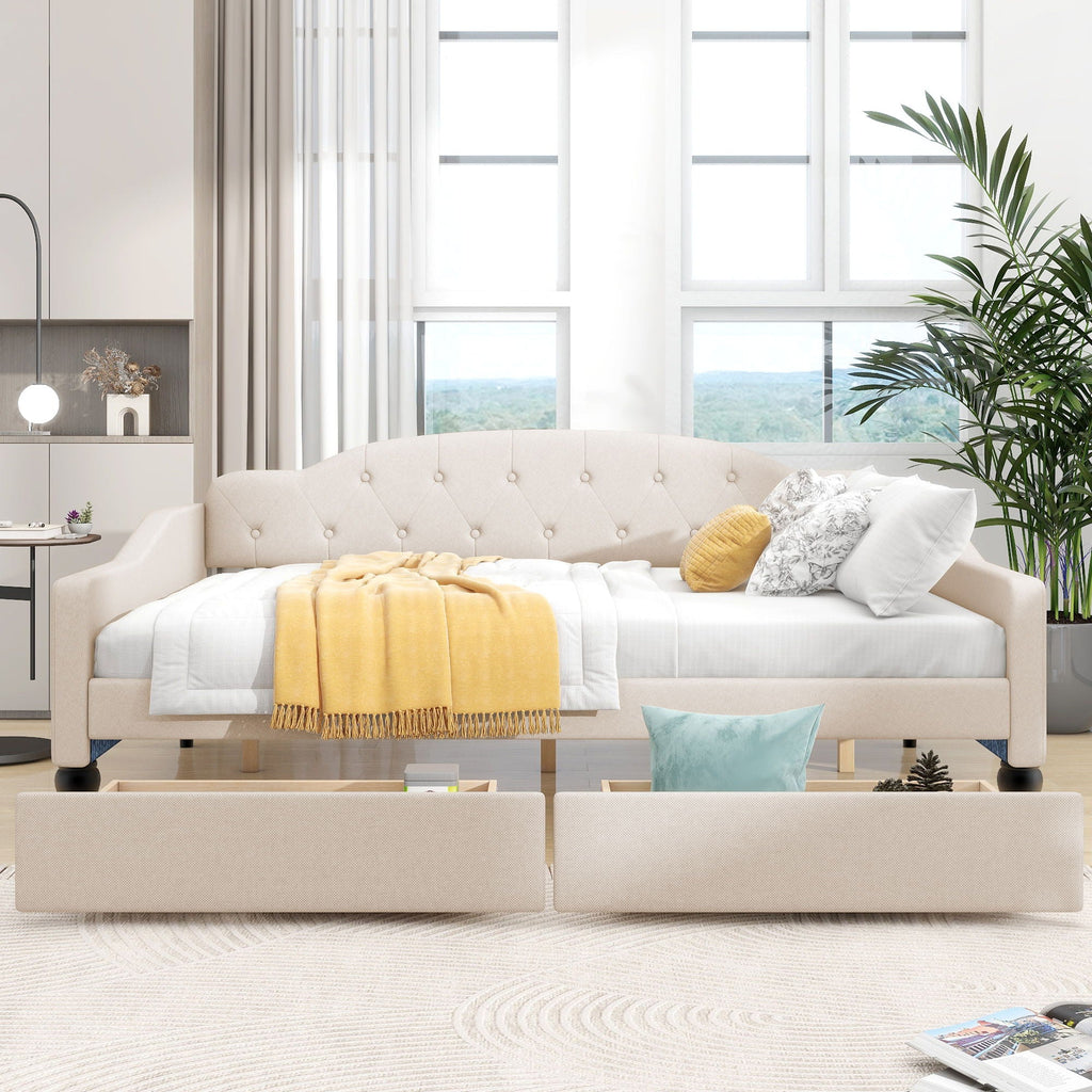Tufted Upholstered Full-Size Daybed | Beige