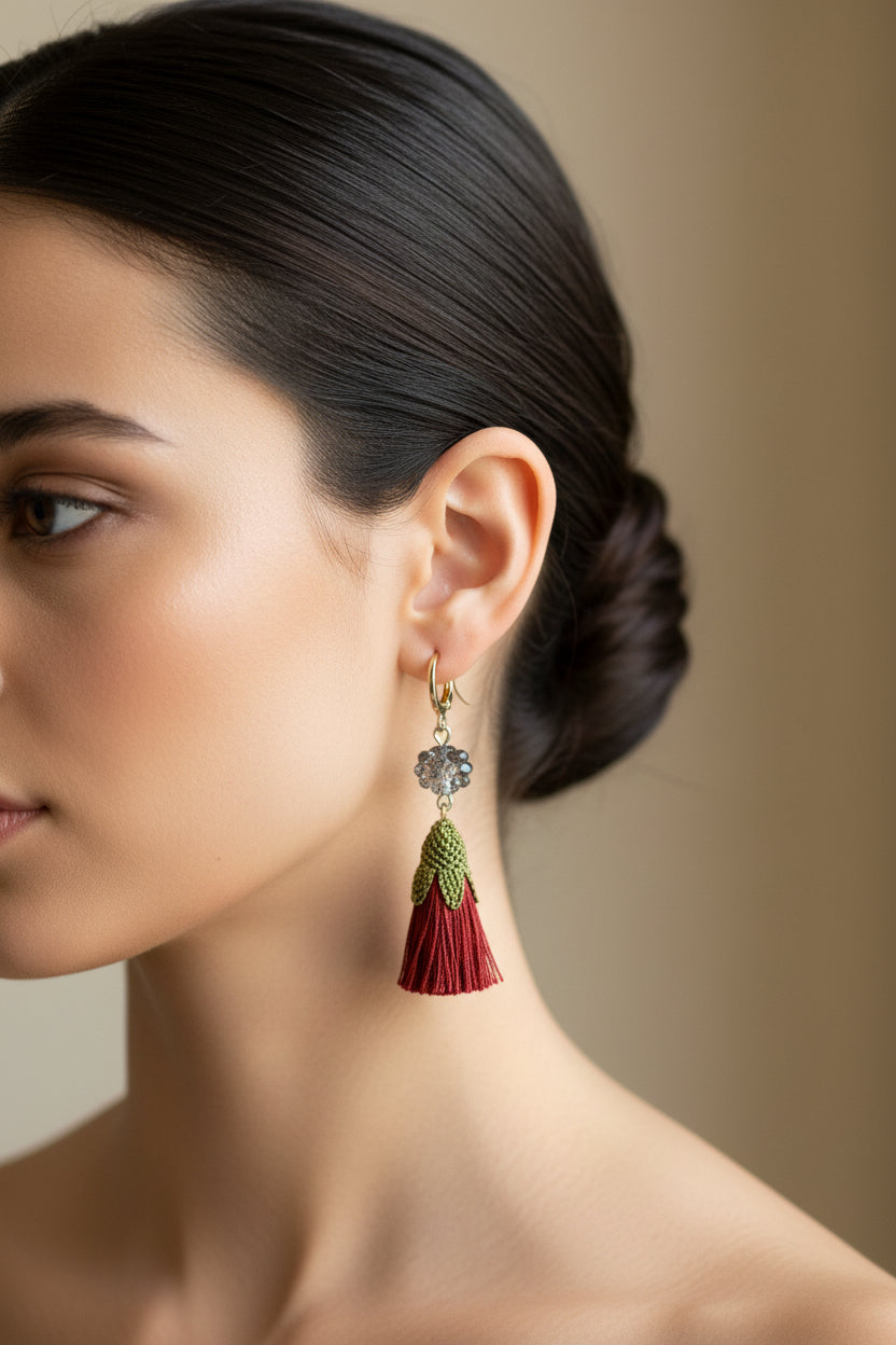 Handmade Floral Tassel Dangle Earrings for Women