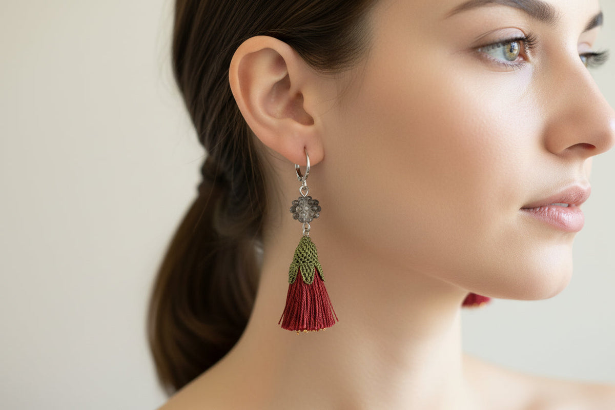 Handmade Floral Tassel Dangle Earrings for Women