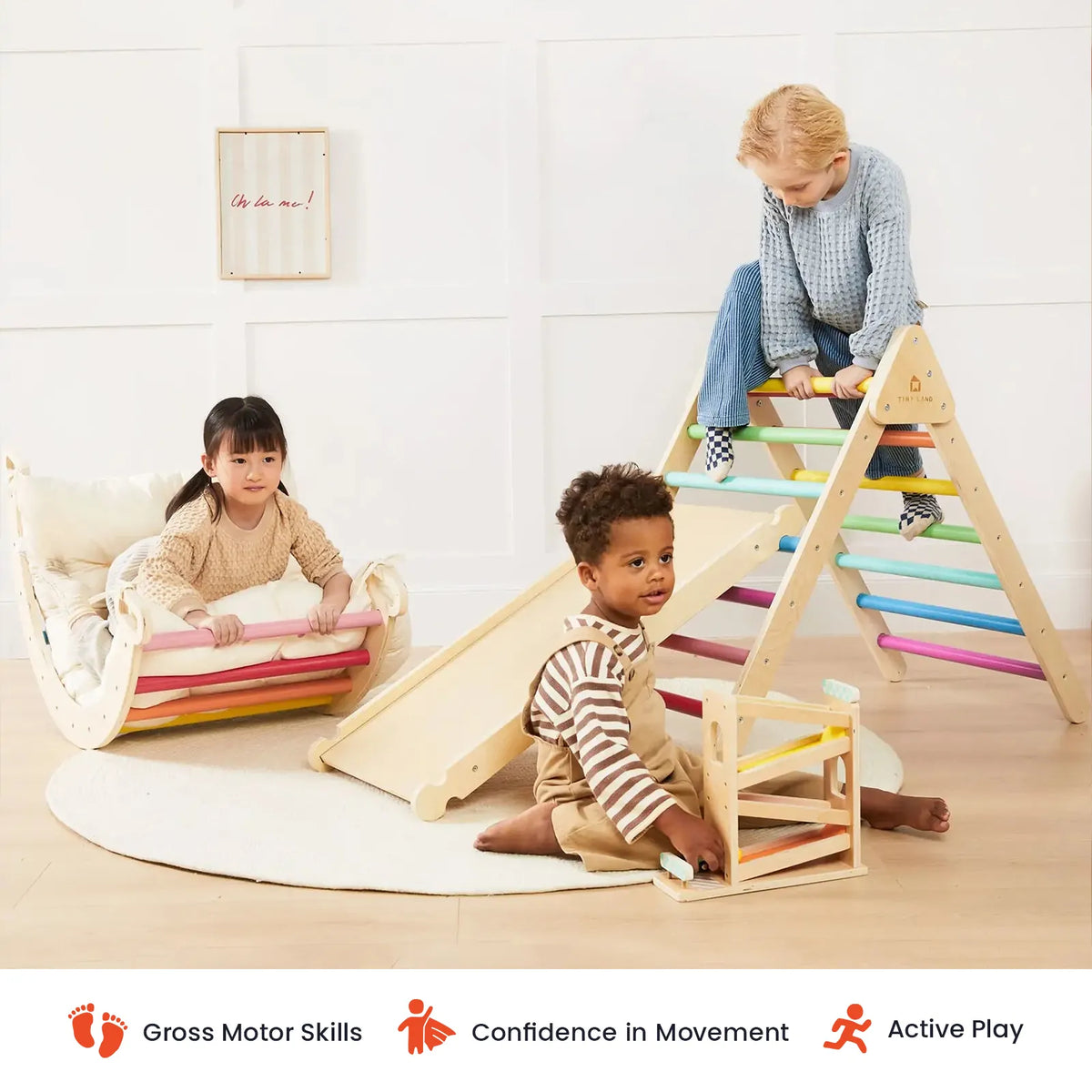 Tiny Land 7-in-1 Wooden Pikler Triangle Climbing Set