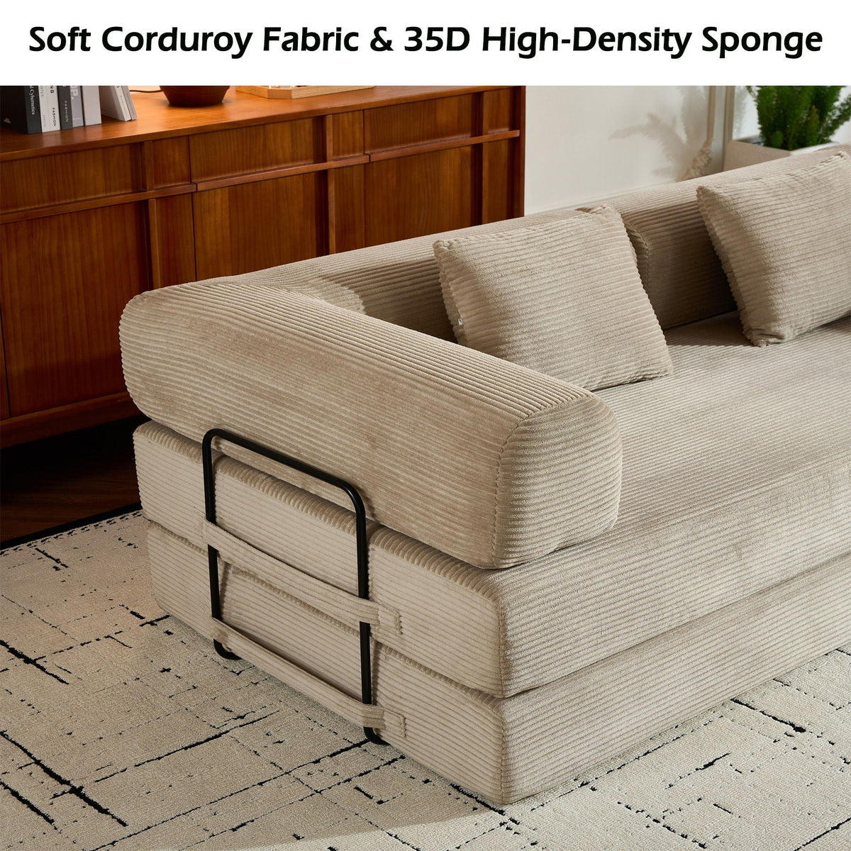 Convertible Floor Sleeper Sofa with Cylindrical Pillow