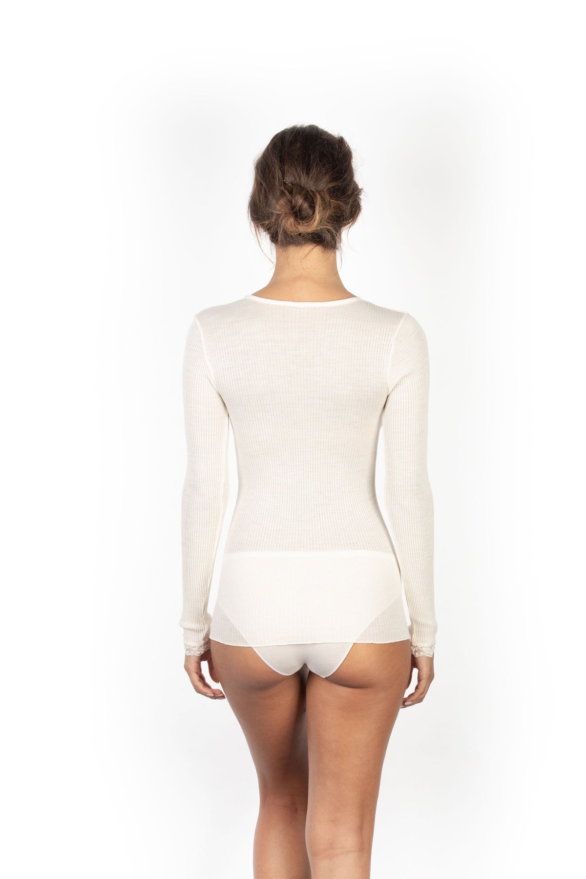 EGi Women's Wool & Silk Long Sleeve Top with Lace Trim | Made in Italy