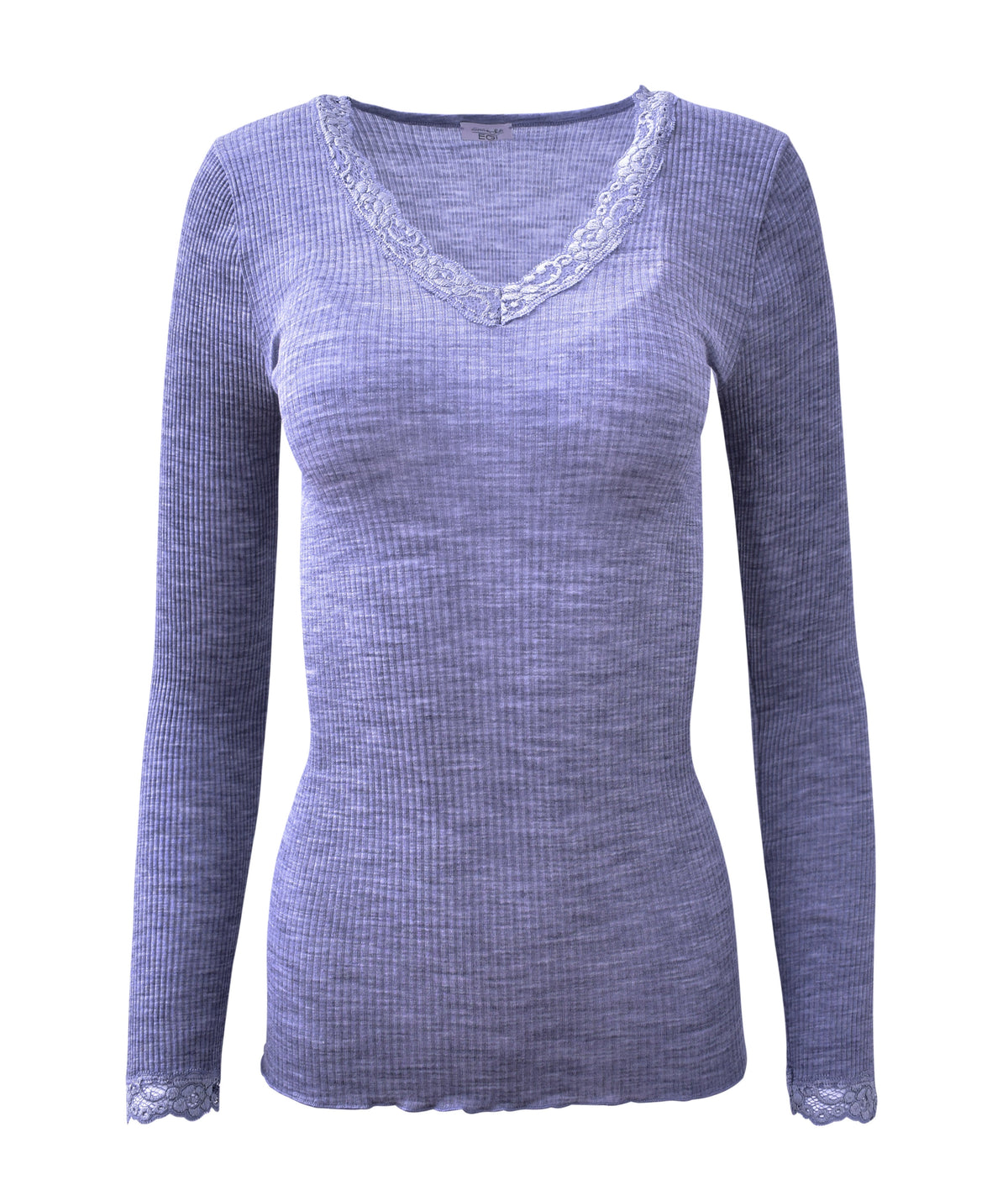 EGi Women's Wool & Silk Long Sleeve Top with Lace Trim | Made in Italy