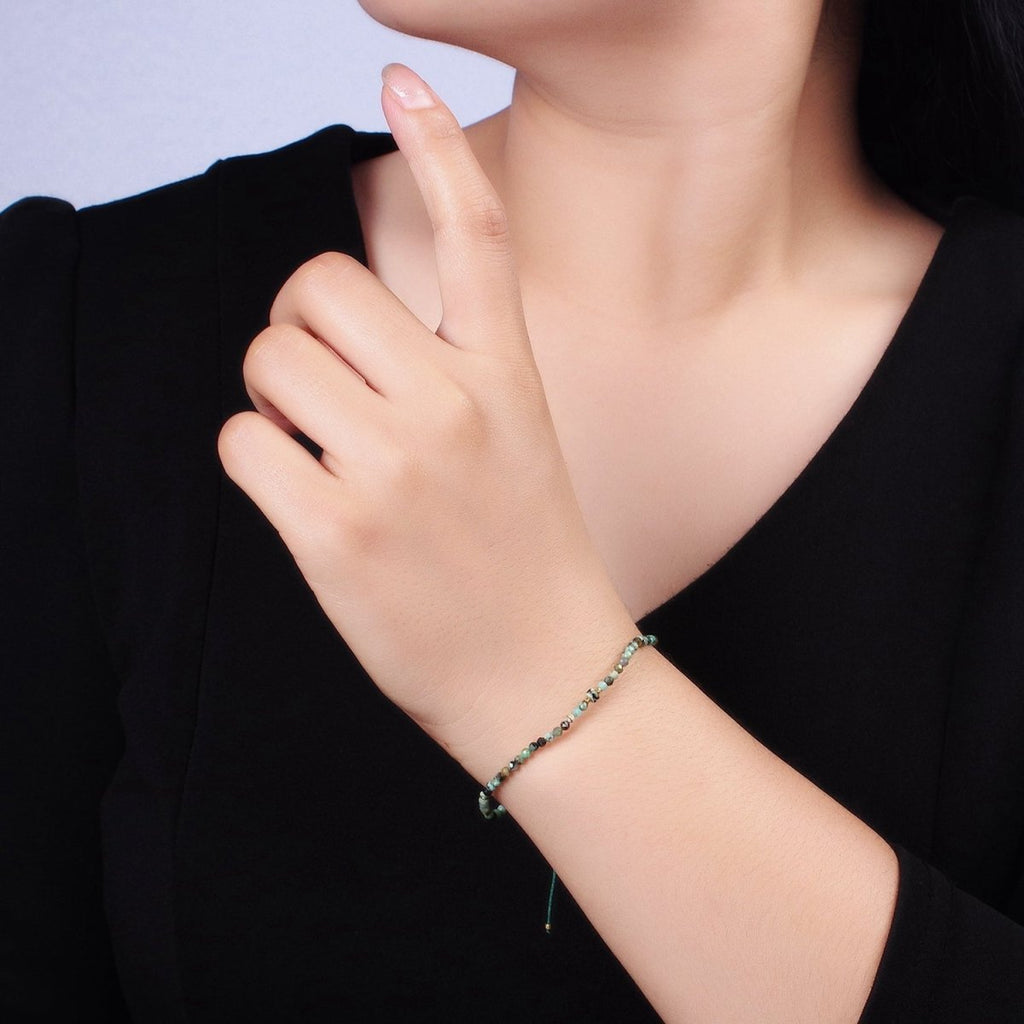 14K Gold Filled Green Moss Agate Multifaceted Rope Adjustable Friendship Bracelet | WA-02174 ~ WA-02176