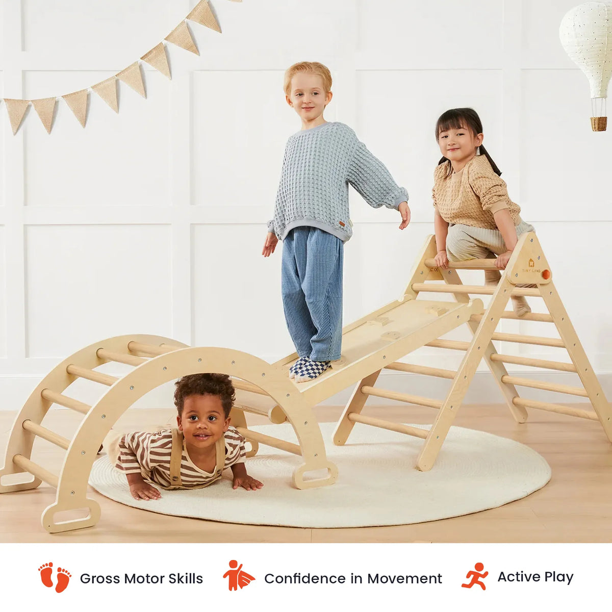 Tiny Land 7-in-1 Wooden Pikler Triangle Climbing Set