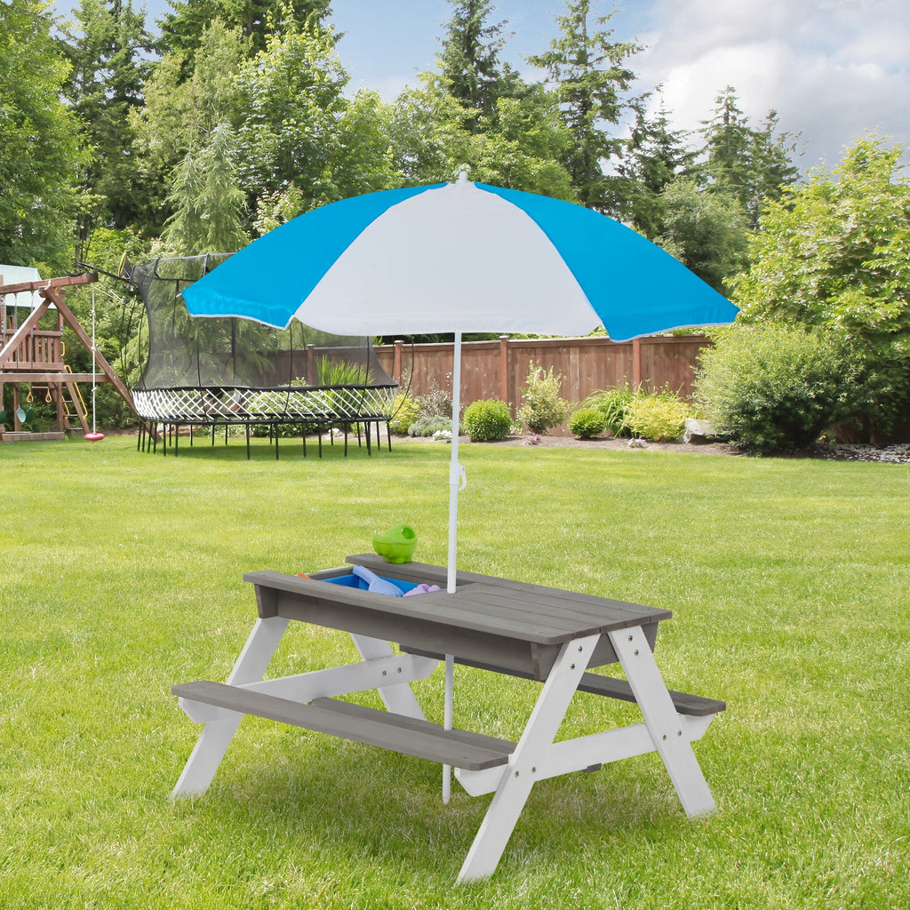 Cedar Kids’ Picnic & Sand-and-Water Table with Umbrella