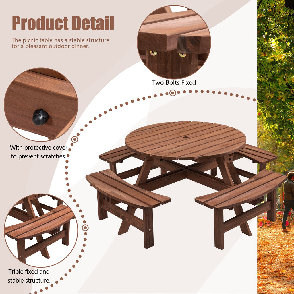 8-Person Solid Fir Wood Picnic Table with Benches