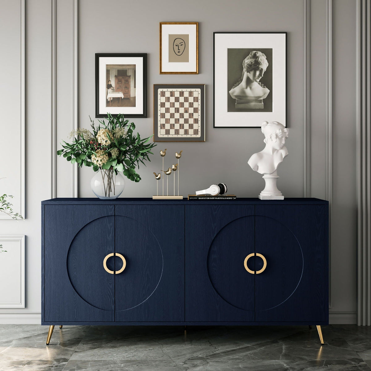 Lacquered Four-Door Sideboard with Adjustable Shelves