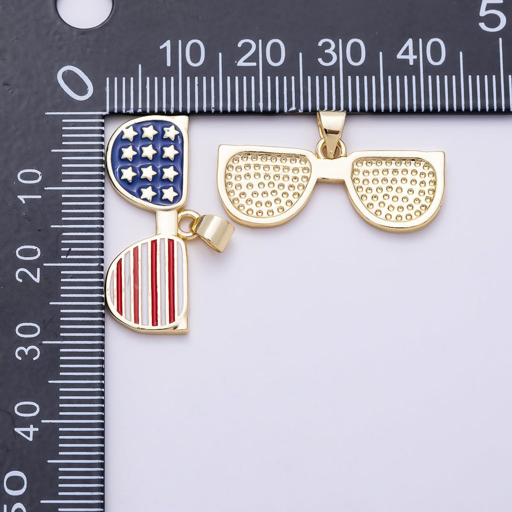 USA Flag Sunglasses Enamel Pendant Charm
