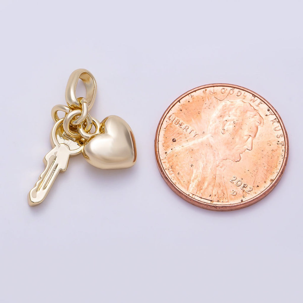 16K Gold-Filled Heart & Key Pendant Charm