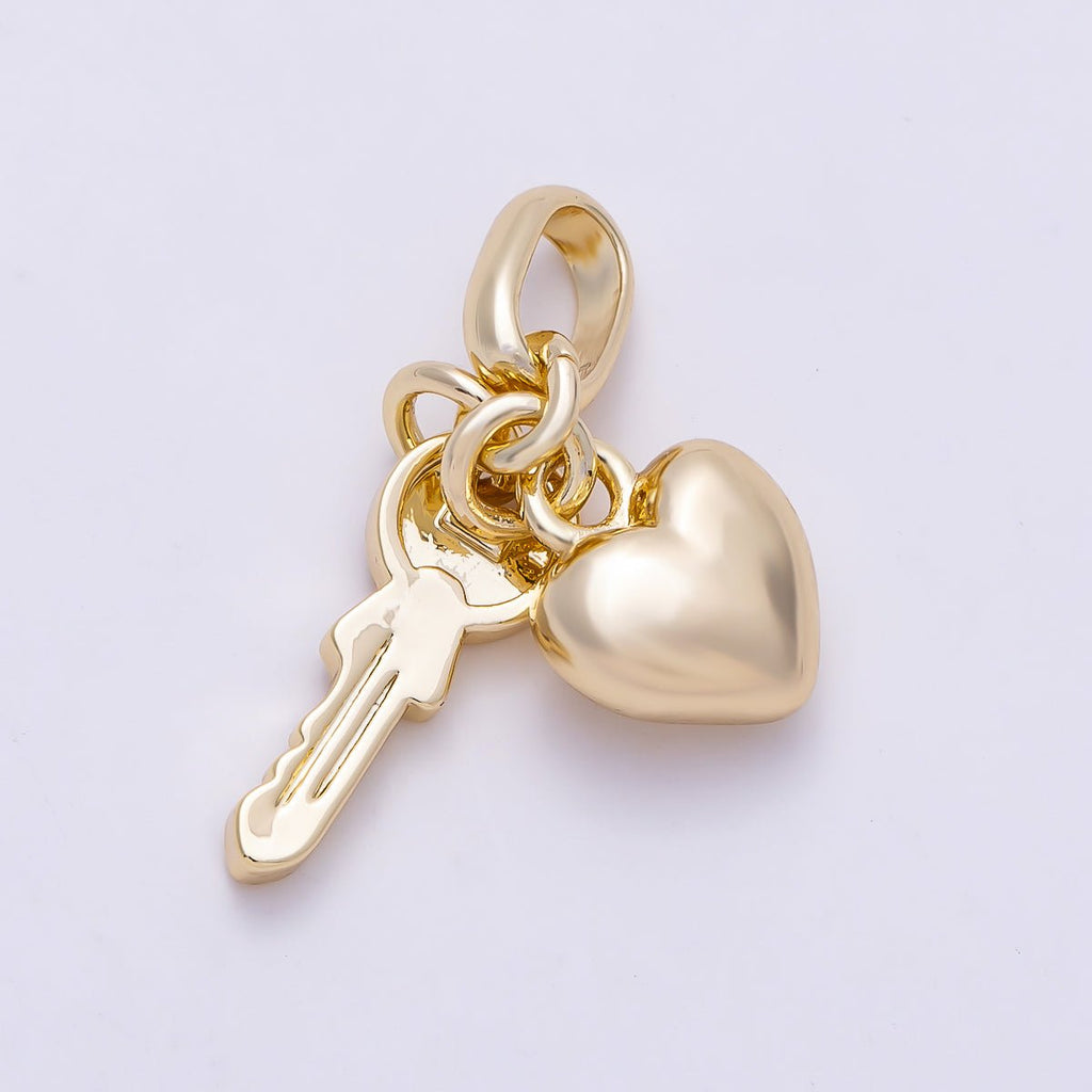 16K Gold-Filled Heart & Key Pendant Charm