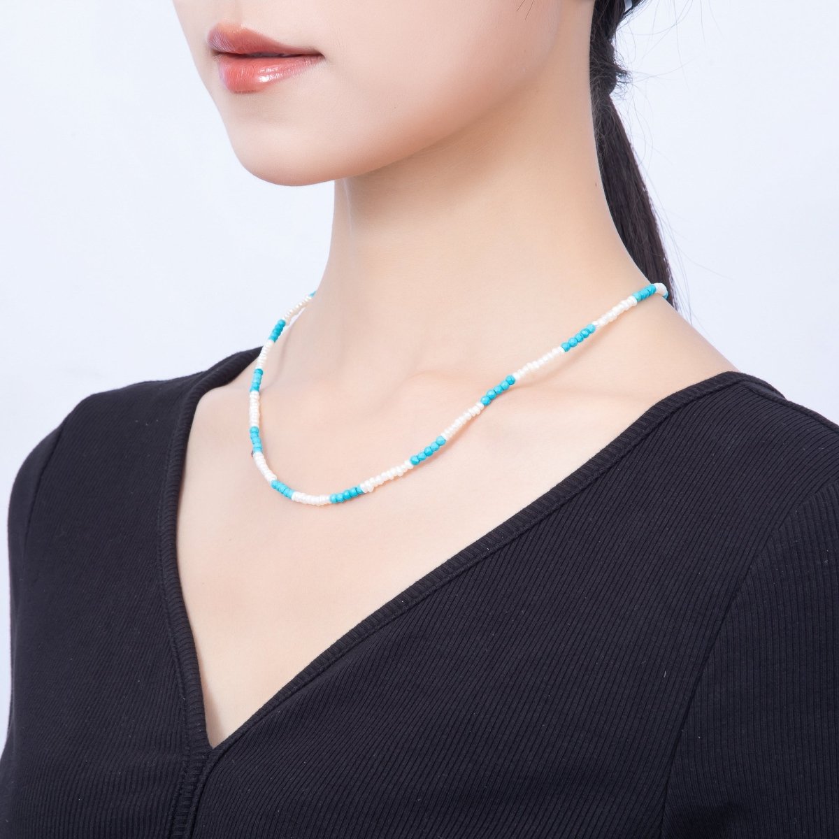 16K Gold-Filled Turquoise & Freshwater Pearl Necklace | 17.5 in