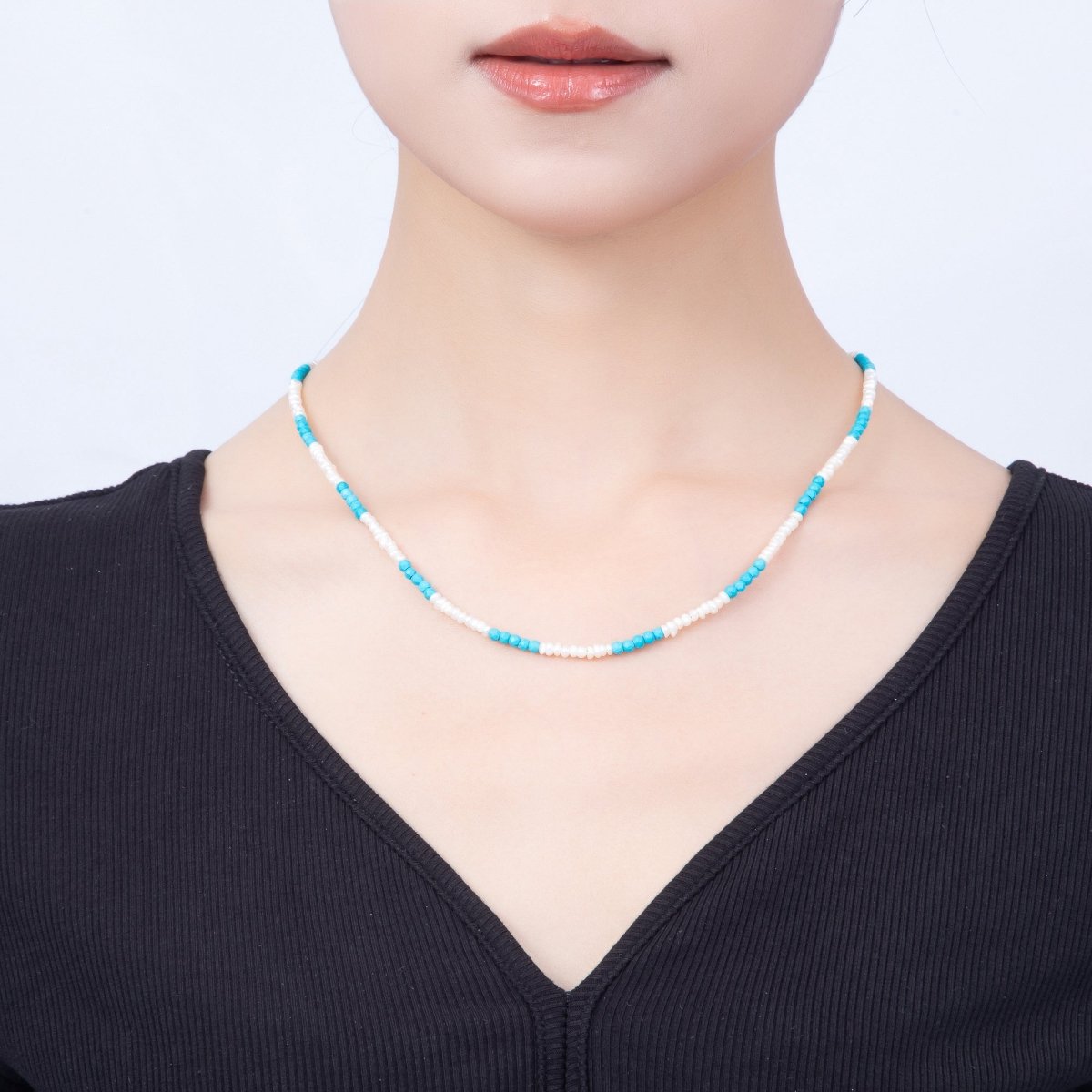16K Gold-Filled Turquoise & Freshwater Pearl Necklace | 17.5 in