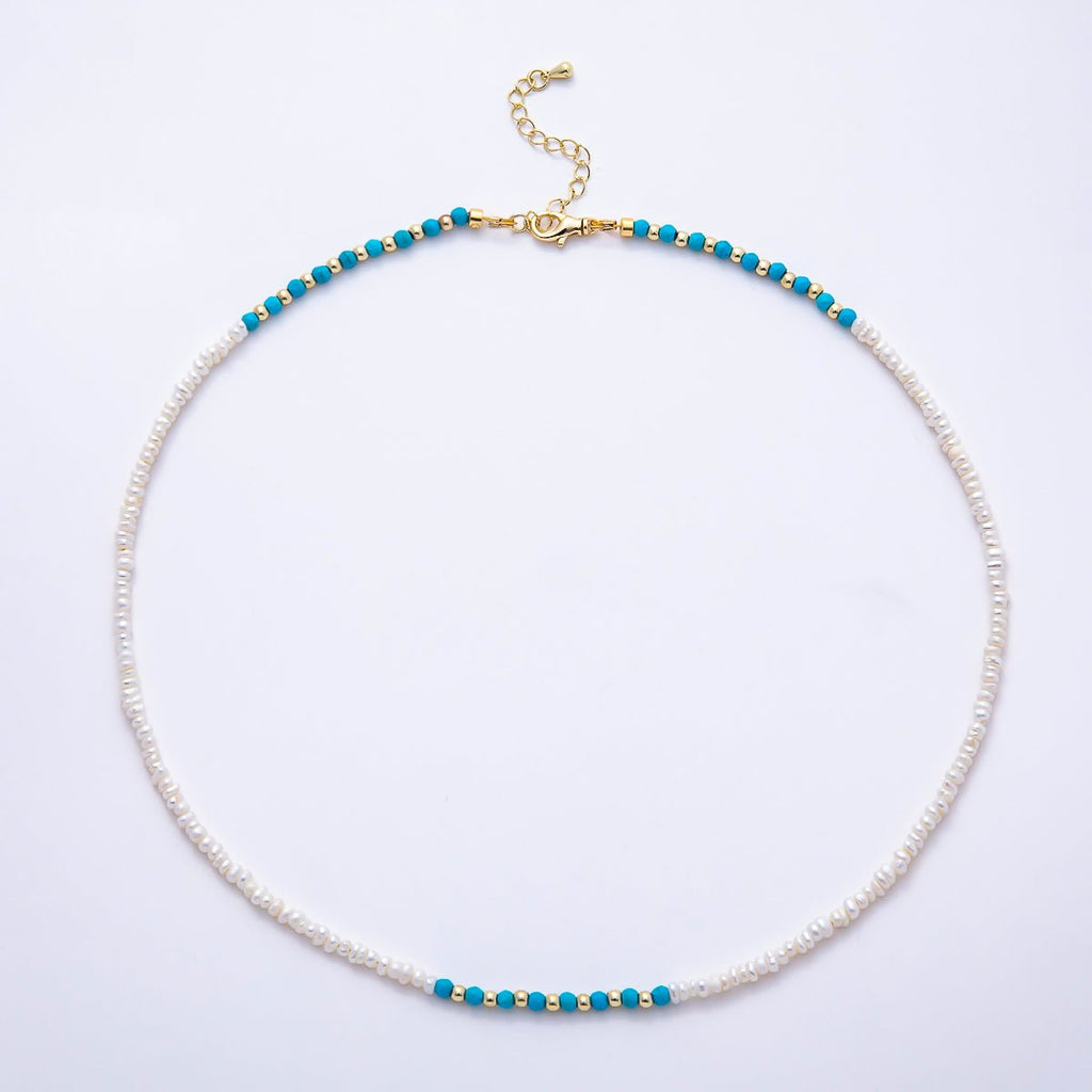 16K Gold-Filled Turquoise & Freshwater Pearl Necklace | 17.5 in
