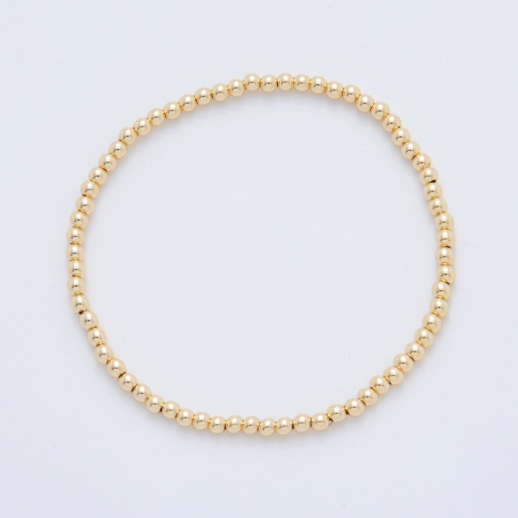 16K Gold Filled 3mm Minimalist Round Ball Stretch Bracelet | WA-04149