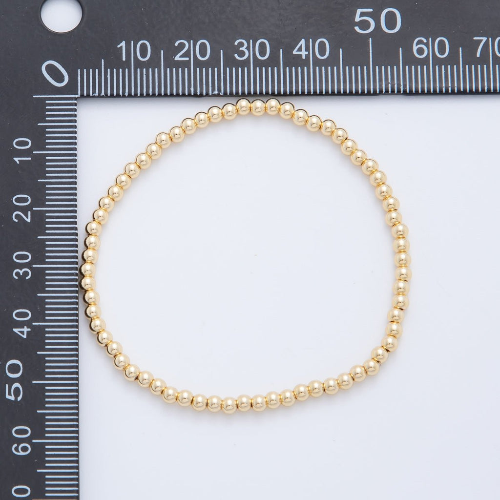 16K Gold Filled 3mm Minimalist Round Ball Stretch Bracelet | WA-04149