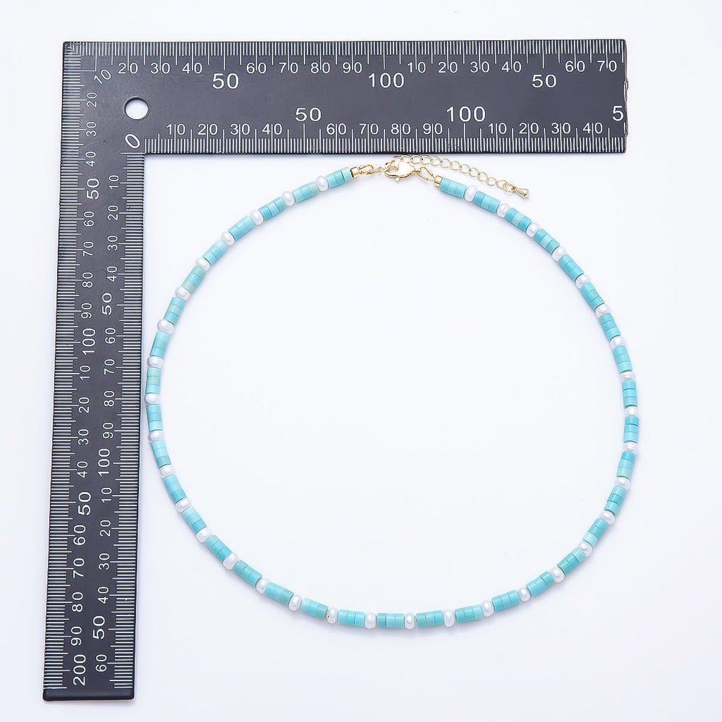 Aquamarine & Shell Pearl Beaded Necklace | Gold-Filled