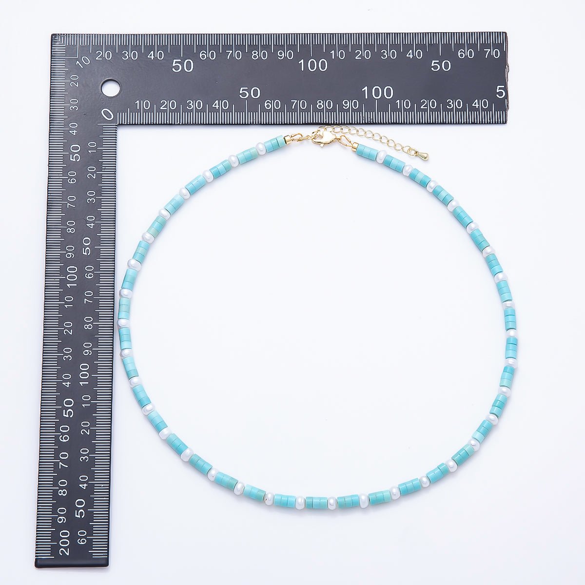Aquamarine & Shell Pearl Beaded Necklace | Gold-Filled