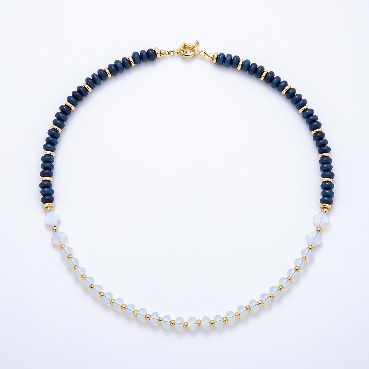 White Opal & Lapis Lazuli Gemstone Necklace | Gold-Filled