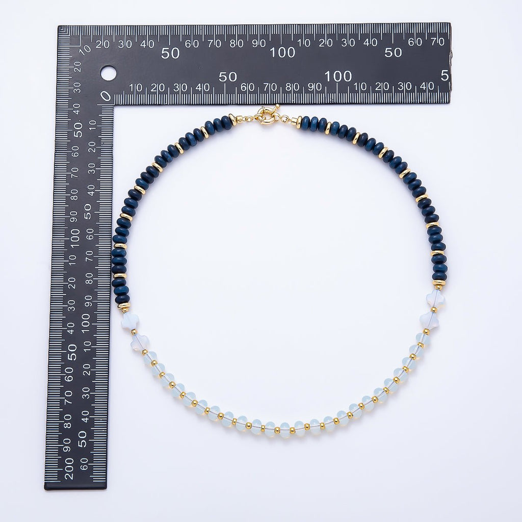 White Opal & Lapis Lazuli Gemstone Necklace | Gold-Filled