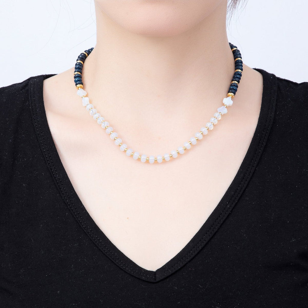 White Opal & Lapis Lazuli Gemstone Necklace | Gold-Filled
