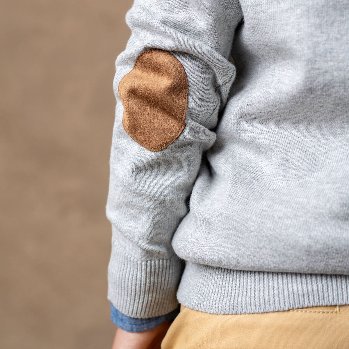 Boys’ Organic Cotton Elbow-Patch Cardigan – Gray & Navy