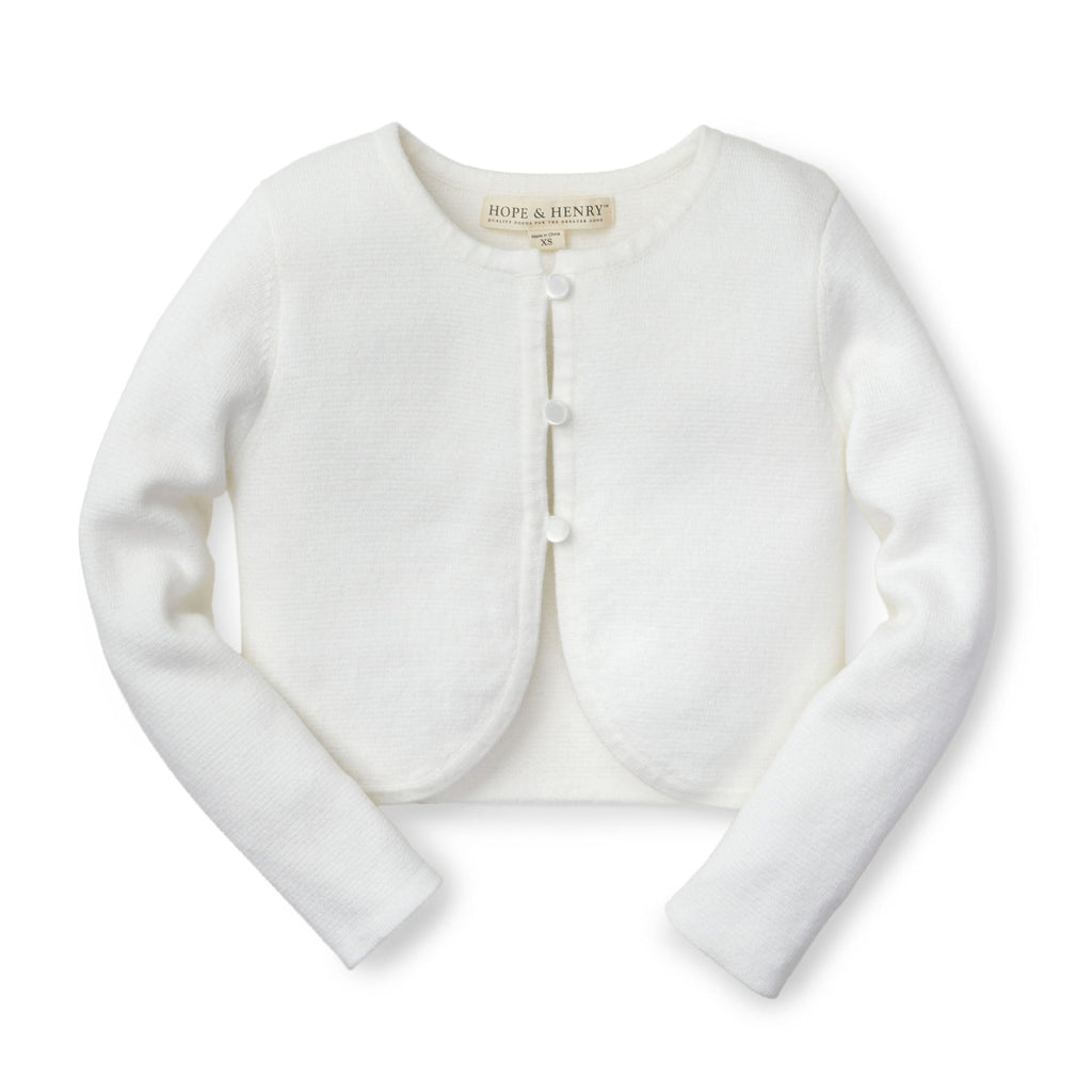 Kids’ Organic Cotton Curved-Hem Cardigan – White