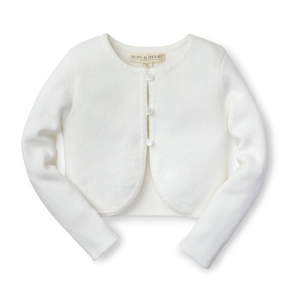 Kids’ Organic Cotton Curved-Hem Cardigan – White