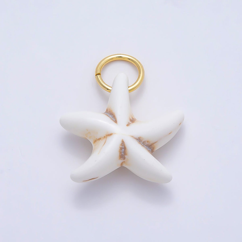 18K Gold Filled 25mm Turquoise, White Agate Gemstone Star Fish Drop Charm | Charms-01405 Charms-01406