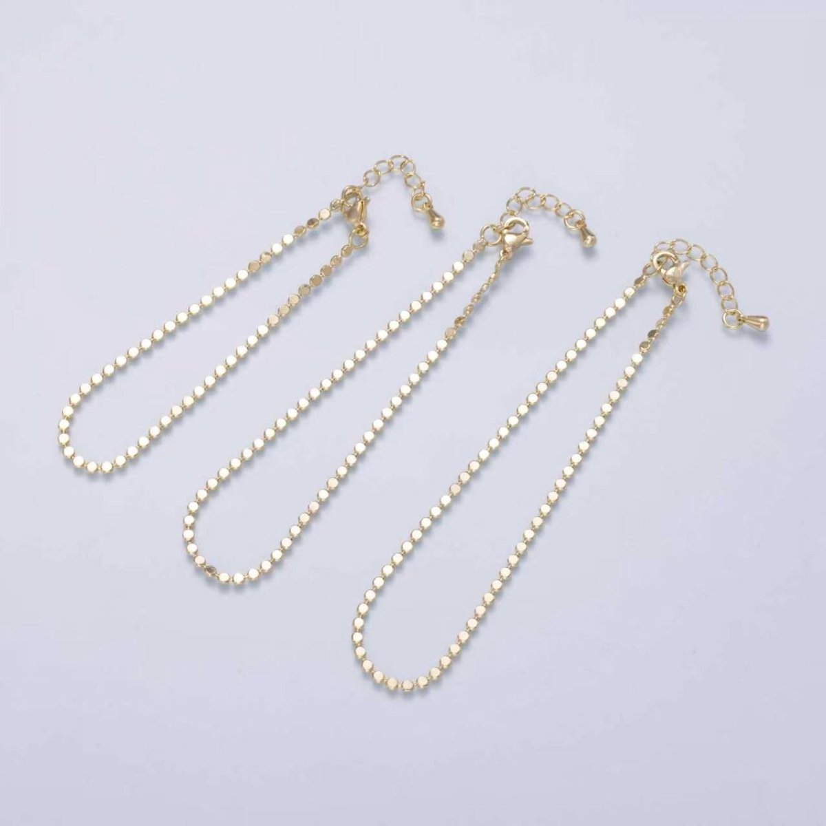18K Gold Filled 2mm Bead Chain 6, 7, 8 Inches Bracelet Anklet w. Extender