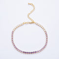 18K Gold Filled 3mm Purple, Green, Pink, Blue CZ Gradient Tennis Chain 7.87 Inch Bracelet w. Extender | WA-04222