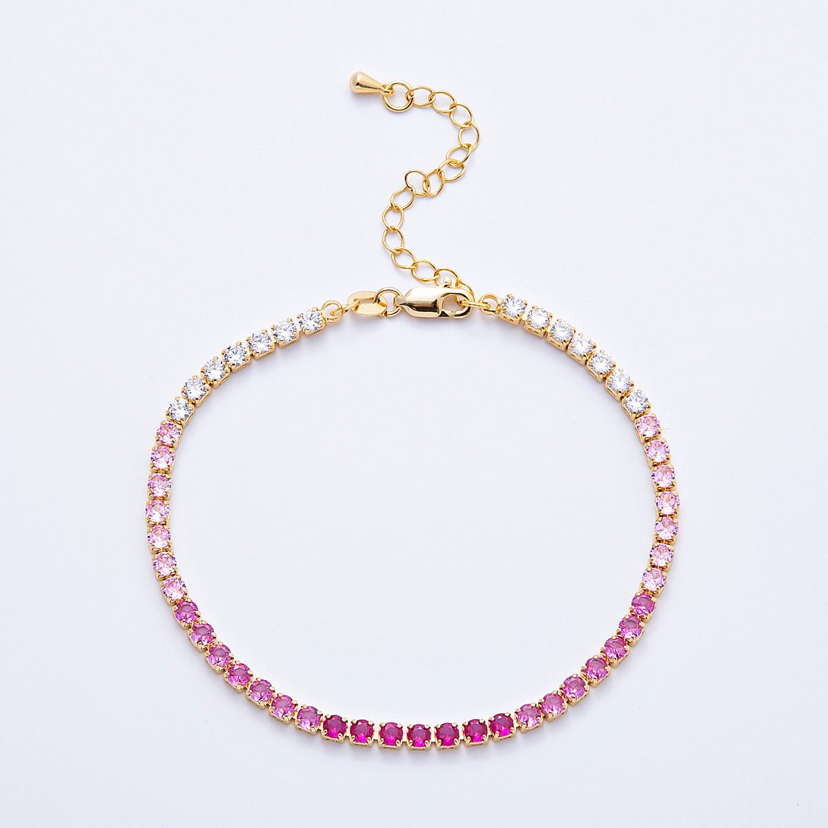 18K Gold Filled 3mm Purple, Green, Pink, Blue CZ Gradient Tennis Chain 7.87 Inch Bracelet w. Extender | WA-04222