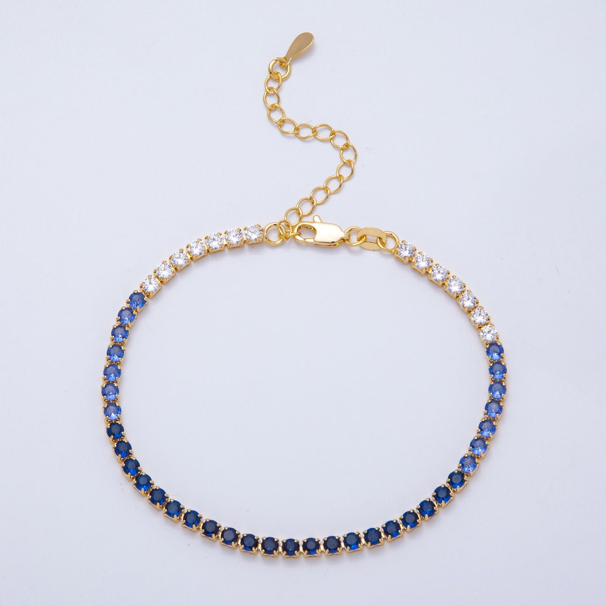 18K Gold Filled 3mm Purple, Green, Pink, Blue CZ Gradient Tennis Chain 7.87 Inch Bracelet w. Extender | WA-04222