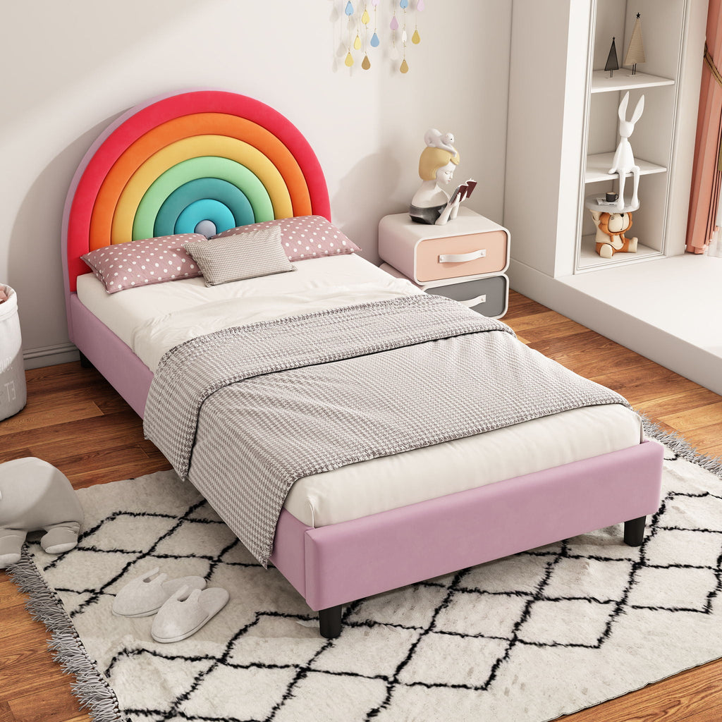 Rainbow Upholstered Twin Platform Bed | Pink