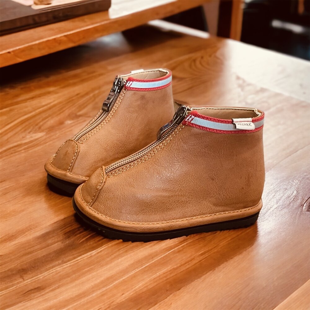 Hand-Stitched Brown Ankle Boots for Toddlers | Side Zipper, Removable Sole | Sizes 6–11 | Ozznek