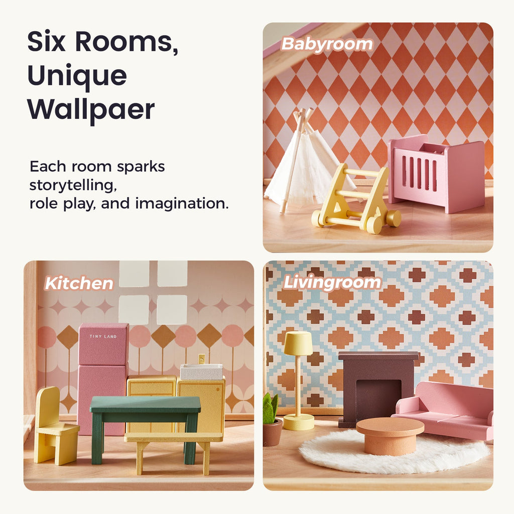 Tiny Land® Sweetwood Wooden Dollhouse with 30 Furniture Pieces
